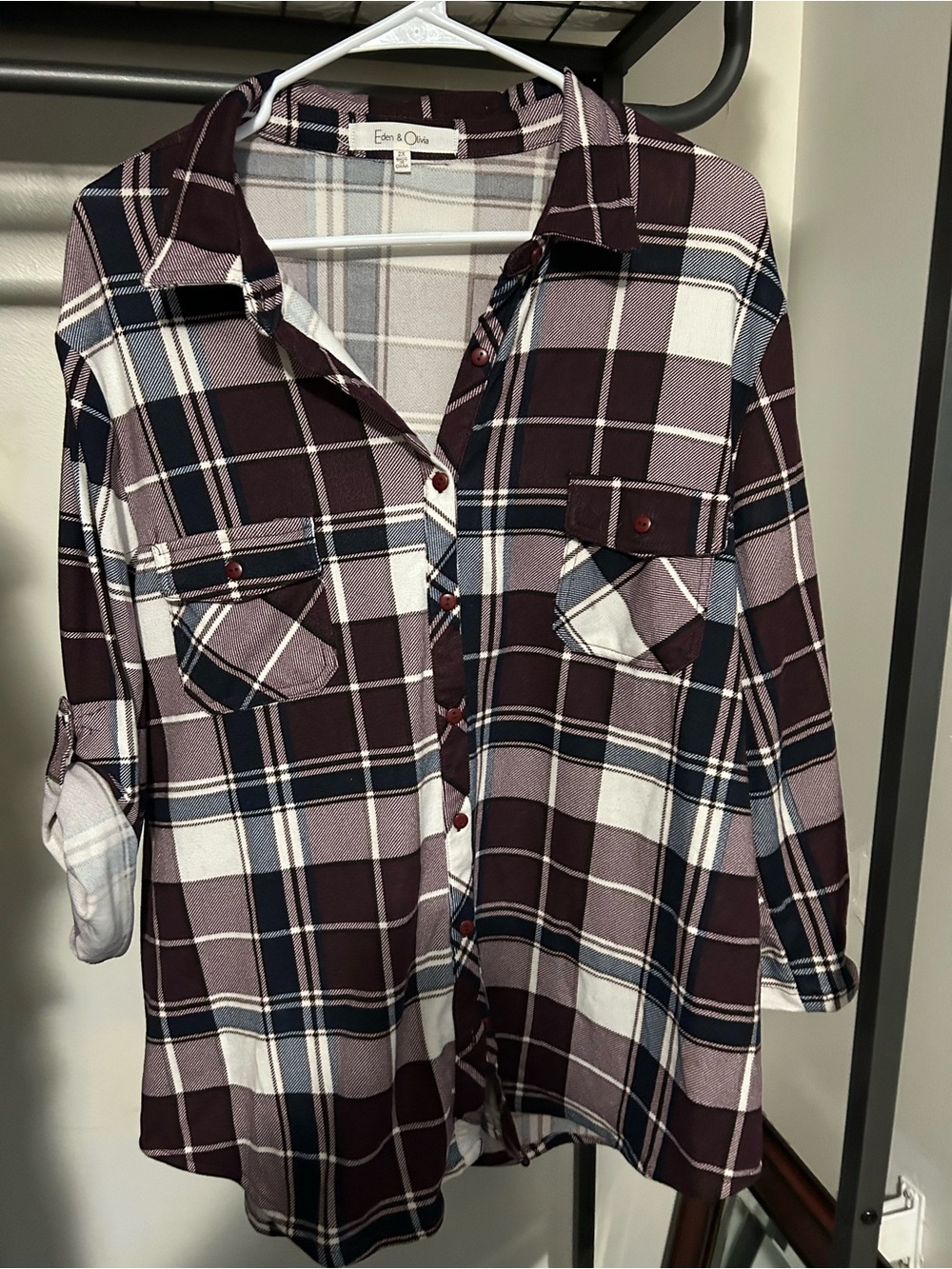 Eden & Olivia Plum and White Plaid Button-Down Shirt